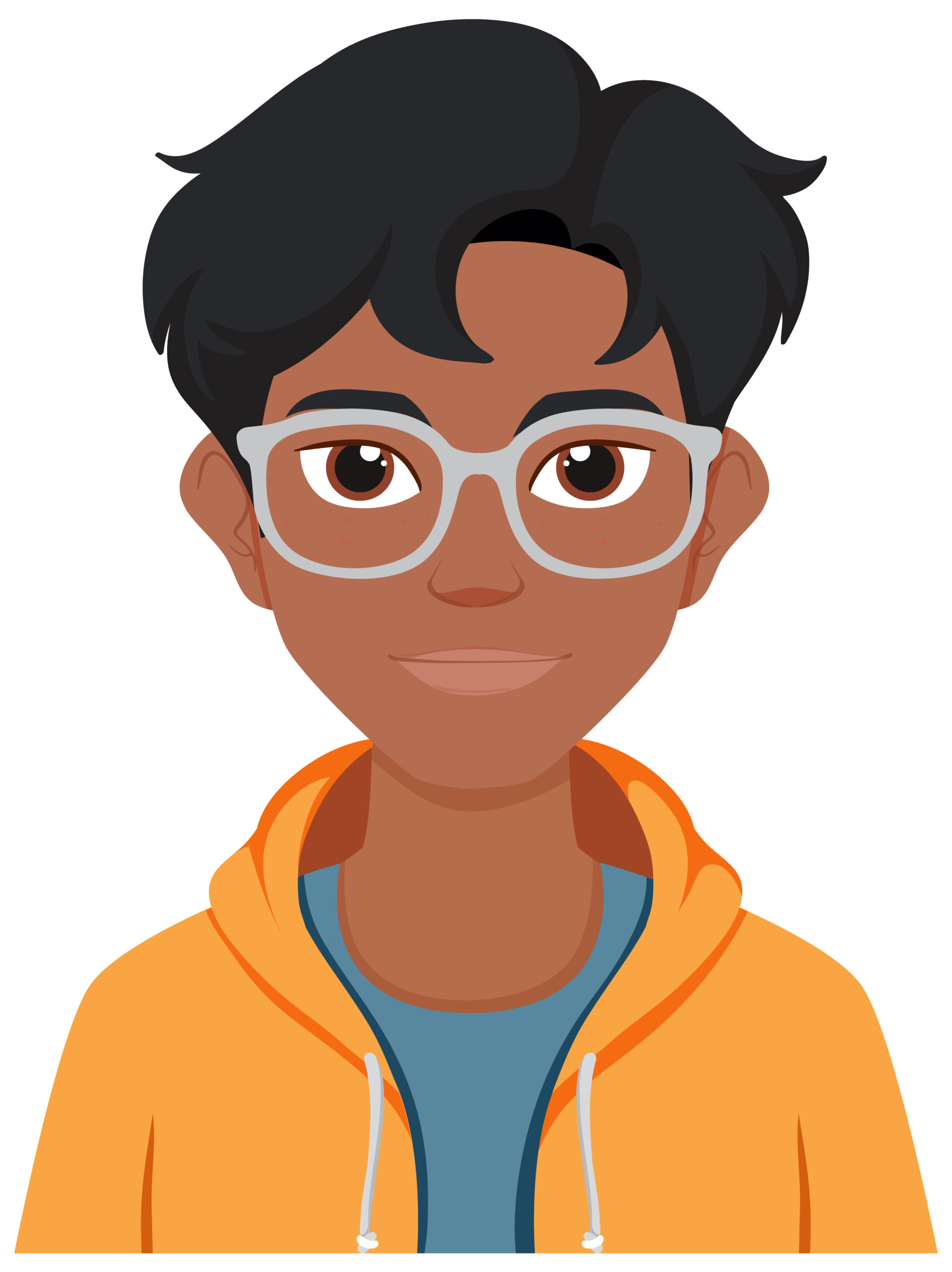 Illustration of a man wearing glasses and hoodie